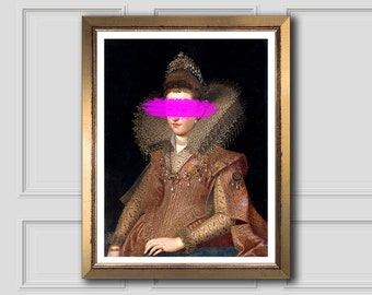 Pittura alterata, pittura vintage alterata, dettaglio pittura di ritratto, stampa scaricabile, arte stampabile, arte alterata, stampa eclettica di arte murale