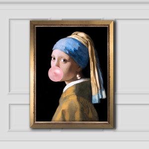 Girl With a Pearl Earring Bubblegum Print, Bubble Gum Print, Printable Wall Art,Eclectic Decor,Altered Art,Bubblegum Girl,Famous Art Prints