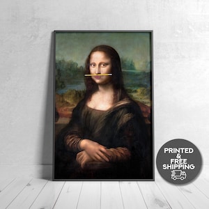 Mona Lisa sosteniendo un lápiz en su impresión de labios, arte ecléctico de la pared, arte renacentista, arte alterado, enmarcado, cartel, impresión de lienzo