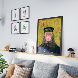 Postman Bubblegum,Eclectic Wall Art,Alter Art Print,Funny Vintage Altered Art Portrait,Bubblegum Art,Famous Painting,Van Gogh Poster Print image 7