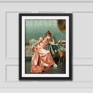 Cute Lady w/ Bubblegum, Eclectic Wall Art,Altered Art Print,Funny Vintage Altered Art Portrait,Bubblegum Art,Pink Print, Rococo Oil Painting