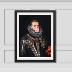 Archduke Albrecht Bubblegum Art Print, Altered Art Portrait, Altered Vintage Art,Eclectic Wall,Renaissance Art Print,Wall Decor Art Original