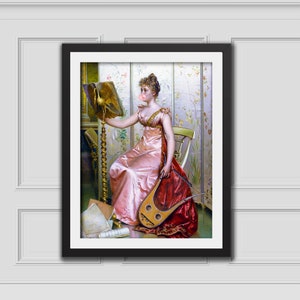 Pink Lady&#39;s Recital Bubblegum, Eclectic Wall Art, Altered Art Print, Rococo Oil Painting