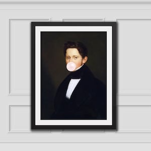 Portrait Of A Man Bubblegum Eclectic Wall Art,Alter Art Print,Funny Vintage Altered Art Portrait,Bubblegum Art,Pink Print,Rococo Painting