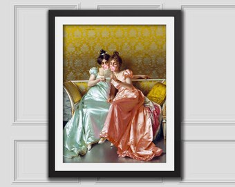 Ladies Reading w Bubblegum Eclectic Wall Art Alter Art Print Funny Vintage Altered Art Portrait Bubblegum Art Pink Print Rococo Oil Painting
