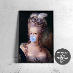 Marie Antoinette Blue Bubblegum, Altered Vintage Art, Eclectic Wall Art Renaissance Art Print Altered Art Framed Art Poster Art Canvas Print
