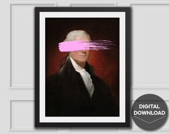George Washington Pink Stroke Print, Altered Vintage Painting, Portrait Painting, Printable Art, Eclectic Wall Art Print, Altered Art, Famous Art