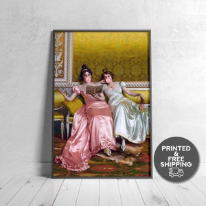 Ladies Blowing Bubblegum, Eclectic Wall Art, Altered Art Print,Printed Wall Art, Alter Portrait,Bubblegum Art,Pink Print,Rococo Oil Painting