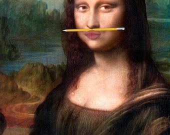 モナリザの唇に鉛筆を乗せたプリント、折衷的な壁アート、アート