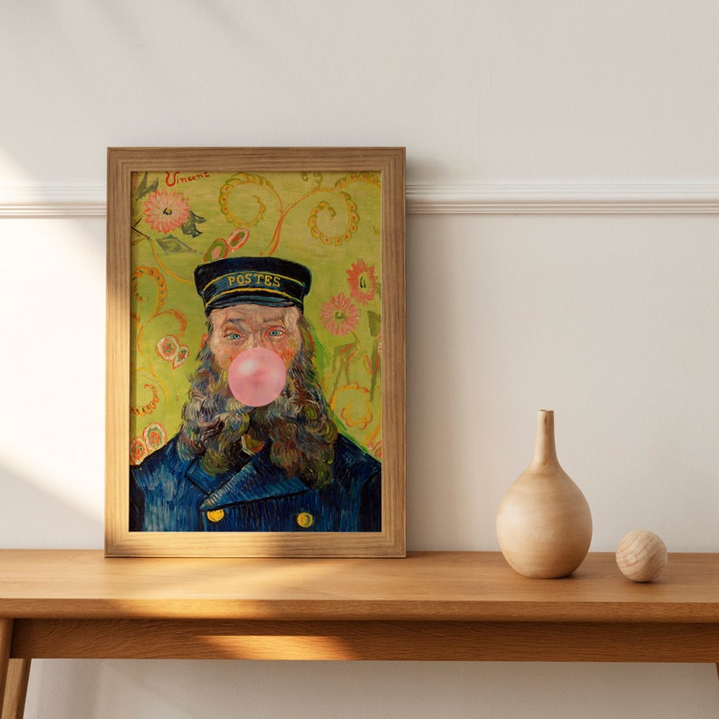 Postman Bubblegum,Eclectic Wall Art,Alter Art Print,Funny Vintage Altered Art Portrait,Bubblegum Art,Famous Painting,Van Gogh Poster Print image 5