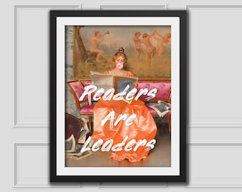 Readers Are Leaders Quote,Altered Art Portrait,Alter Vintage Art Digital Download,Eclectic Wall Art,Eclectic Decor,Quote Art And Collectible