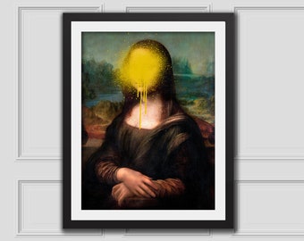 モナリザのゴールドスプラッタープリント、折衷的な壁アート、アートプリントの変更、絵画の変更、ヴィンテージアートの変更、有名なアート、折衷的な装飾、バロック様式の装飾