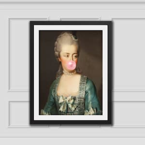 Marie Antoinette Pink Bubblegum, Printable Art, Vintage Painting, Vintage Print, Altered Art, Painting Portrait, Rococo Art Print, Baroque