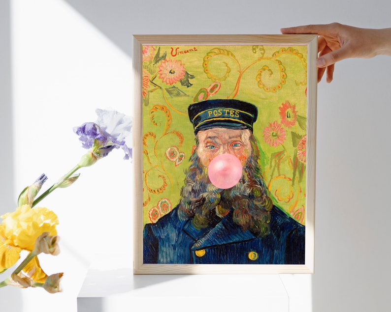 Postman Bubblegum,Eclectic Wall Art,Alter Art Print,Funny Vintage Altered Art Portrait,Bubblegum Art,Famous Painting,Van Gogh Poster Print image 6