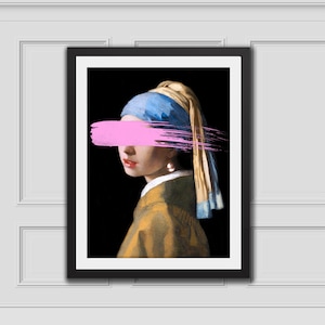 Girl With a Pearl Earring Light Pink Paint Brush Vintage Print,Altered Art,Baroque Download Printable,Eclectic Wall Art,Famous Art Print