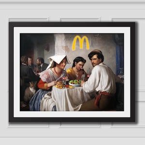 McDonald&#39;s Osteria Print,Rococo Vintage,Altered Renaissance Art Vintage Portrait,Download Printable Quirky Wall Art,Eclectic Wall Art,Modern