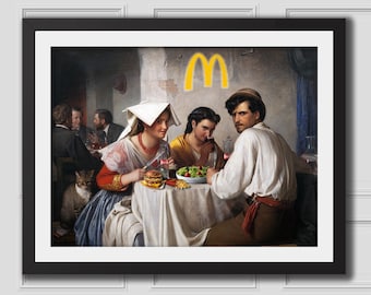 McDonald's Osteria Print,Rococo Vintage,Altered Renaissance Art Vintage Portrait,Download Printable Quirky Wall Art,Eclectic Wall Art,Modern