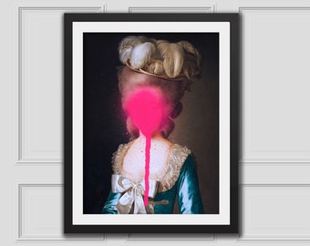 Marie Antoinette Altered Art Print | Neon Pink Splatter Vintage Portrait | Rococo Pop Art Digital Wall Decor | Feminist Quirky Gift Ideas