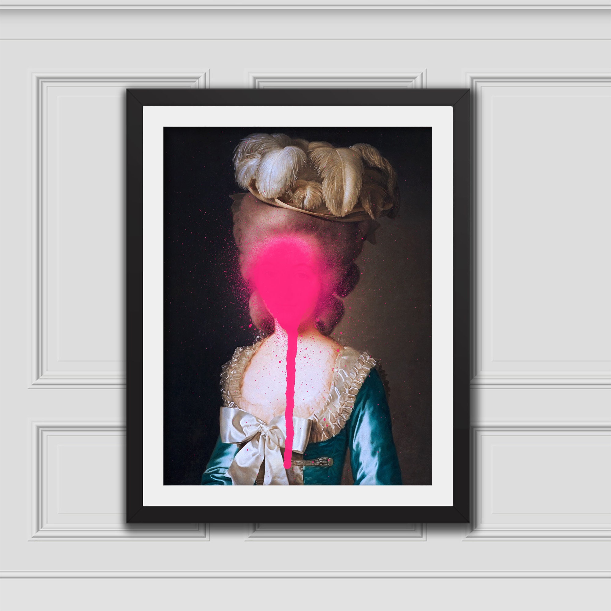 Pop Rococo Marie Antoinette Altered Art Print | Neon Pink Splatter Vintage ...