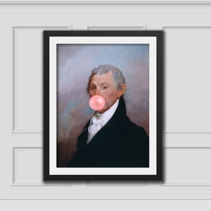 James Monroe Bubblegum Print, Altered Art Portrait, Altered Vintage Art,Eclectic Wall Print,Renaissance Art Print,Baroque Art,Bubble Gum Art
