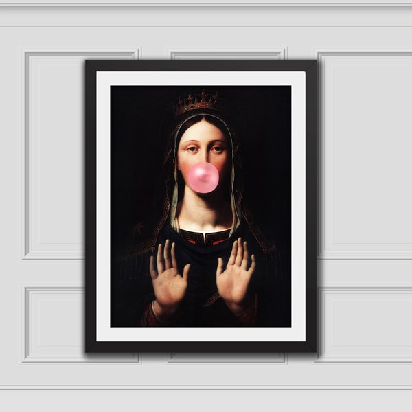 Saint Lucy Bubblegum, Classic Art Prints, Altered Art Print, Funny Vintage Altered Art Portrait, Bubblegum Art, Renaissance Art Poster, Deco