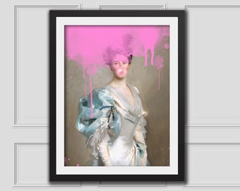 Lady Chamberlain Bubblegum Art Print, Altered Art Portrait,Altered Vintage Art,Eclectic Wall,Renaissance Art Print,Bubble Gum Girl Poster