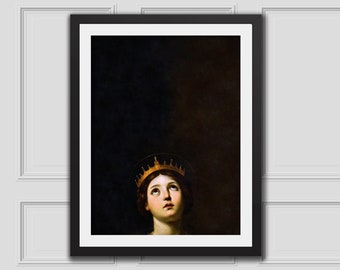 Altered Art Portrait Woman With Crown,Download Printable,Eclectic Wall Decor,Renaissance Painting,Vintage Portrait Woman Print,Baroque Decor