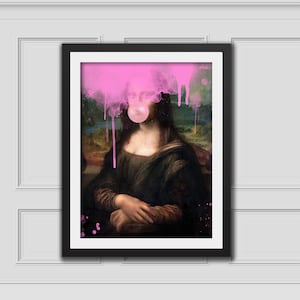 Mona Lisa Pink Splatter Bubblegum Print, Mona Lisa Poster, Eclectic Altered Art, Famous Paintings,Painting Print Vintage,Art Prints Download