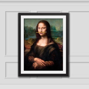 Mona Lisa w/ Pencil On Lips Print, Eclectic Wall Art,Alter Art Print,Alter Painting,Alter Vintage Art,Feminist Art,Eclectic Decor,Famous Art