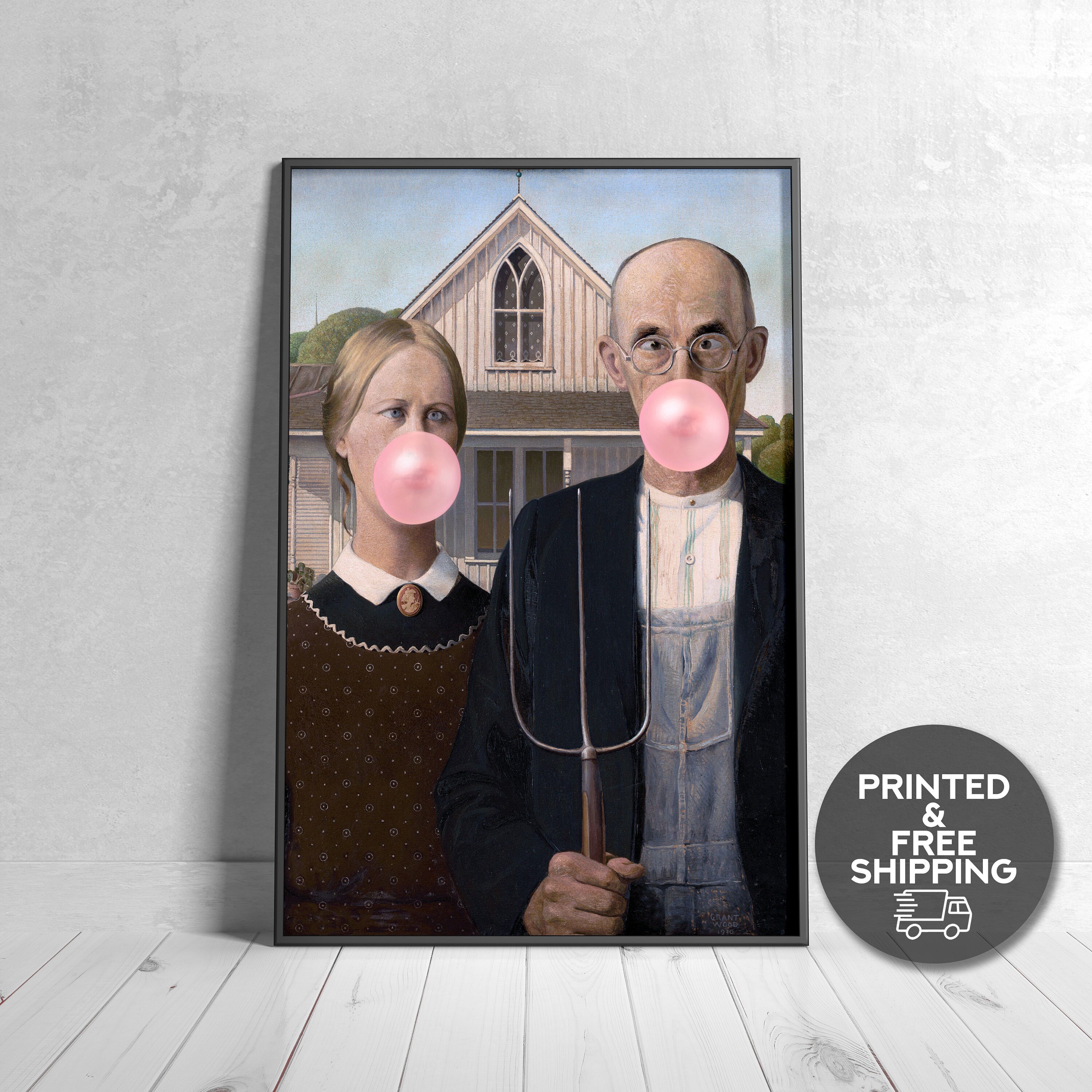 Impression Bubblegum Gothique Américaine, Peinture Vintage Modifiée, Affiche d'art Imprimée, Art Enc