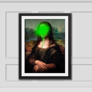 Mona Lisa Green Splatter Print, Eclectic Wall Art, Alter Art Print, Alter Painting,Alter Vintage Art,Famous Art,Eclectic Decor,Baroque Decor