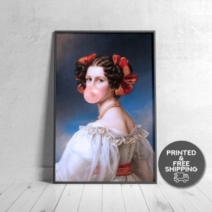 Lady Auguste Bubble Gum Print, Vintage Malerei,Bubble Gum Poster,Gedruckte Kunst,Eklektische Wand Kunst,Altered Kunst Druck,Wanddekoration