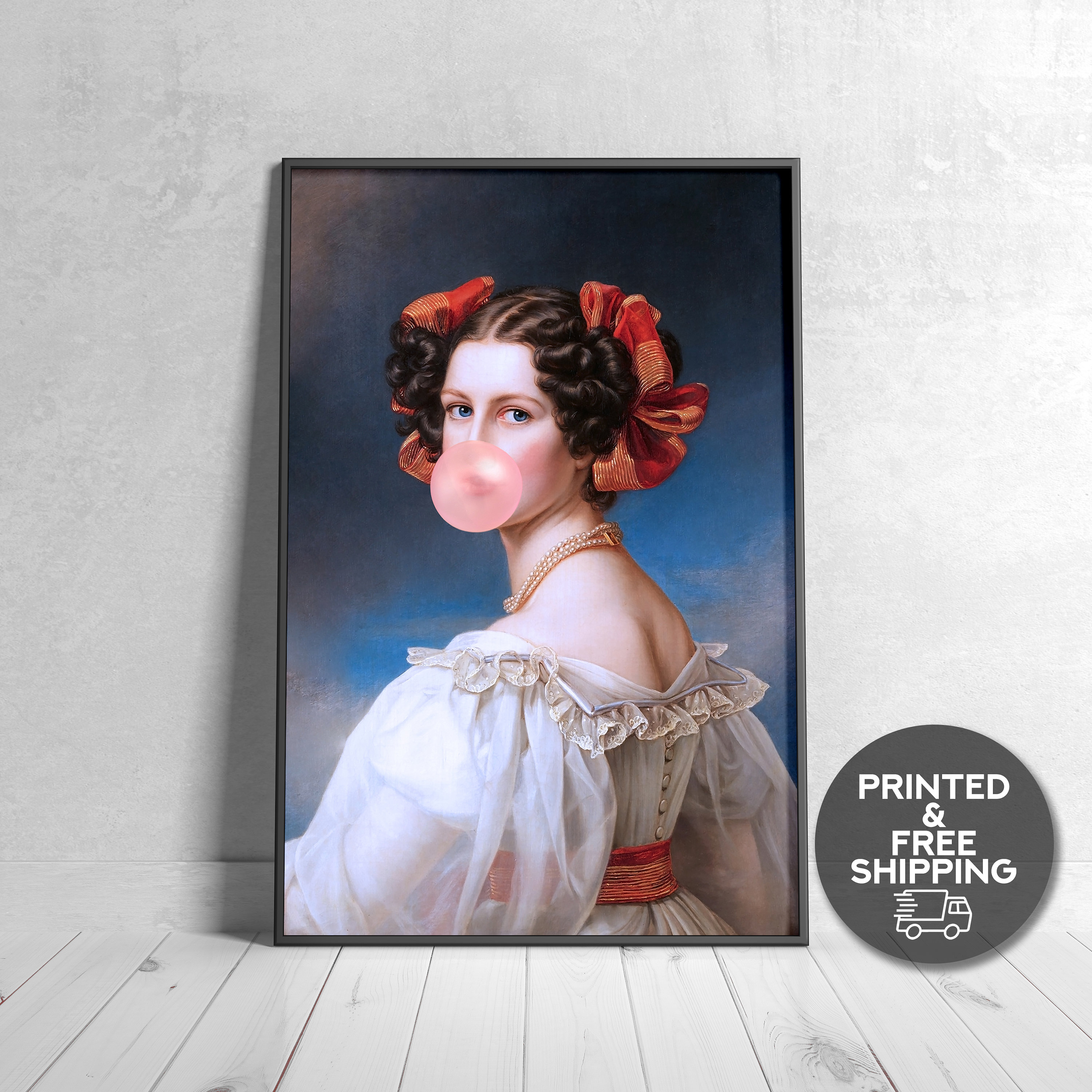 Lady Auguste Bubble Gum Print, Peinture Vintage Modifiée, Affiche Gum, Art Imprimé, Impression d'art