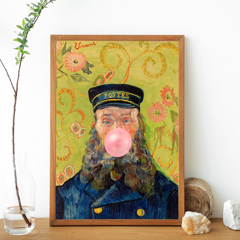 Postman Bubblegum,Eclectic Wall Art,Alter Art Print,Funny Vintage Altered Art Portrait,Bubblegum Art,Famous Painting,Van Gogh Poster Print image 8