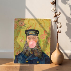 Postman Bubblegum,Eclectic Wall Art,Alter Art Print,Funny Vintage Altered Art Portrait,Bubblegum Art,Famous Painting,Van Gogh Poster Print image 9