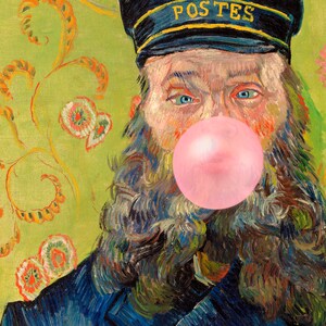 Postman Bubblegum,Eclectic Wall Art,Alter Art Print,Funny Vintage Altered Art Portrait,Bubblegum Art,Famous Painting,Van Gogh Poster Print image 10