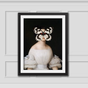 Dame With Butterfly Print, Altered Art Portrait, Altered Vintage Art,Eclectic Wall,Renaissance Art Print,Classic Art Print,Altered Art Print