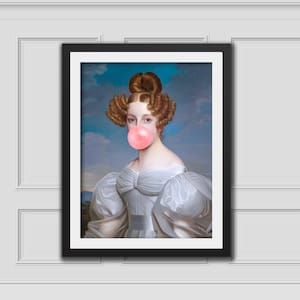 Bubblegum Portrait de jeunes femmes,Peinture vintage altérée,Peinture de portrait,Art imprimable,Art mural éclectiqueImprimante,Art altéré,Bubble Gum Art