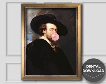 Sir Rubens Bubble Gum Print, Eclectic Wall Art, Alter Art Print, Alter Painting, Alter Vintage Art, Digital Art,Eclectic Decor,Bubblegum Art
