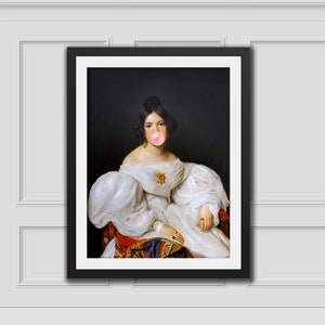 Impression portrait Louise bubble-gum Renaissance, décoration murale bubble-gum, art imprimable, art mural éclectique, art altéré, bubble-gum Art, art célèbre
