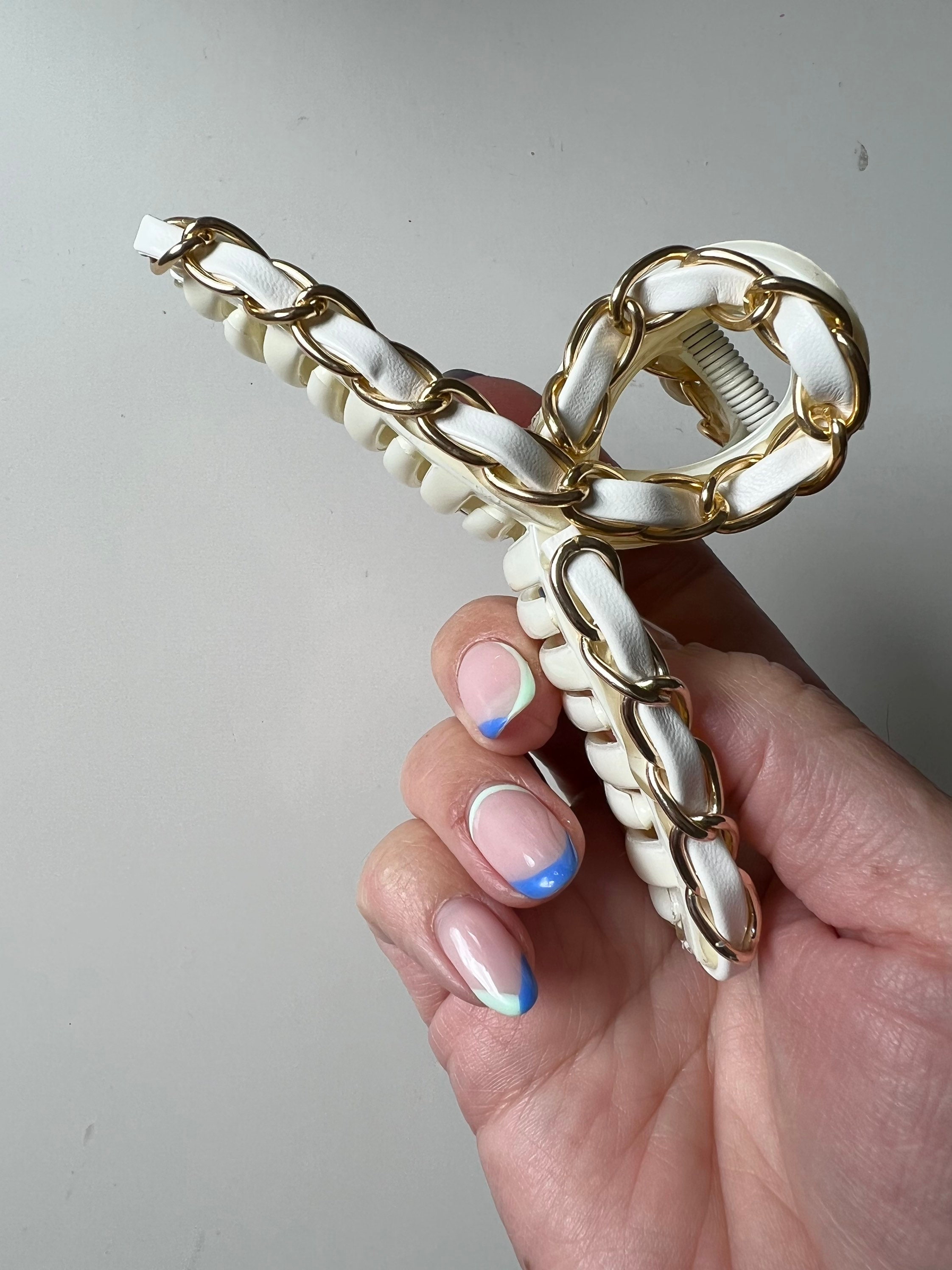 Hair Clip - Quilted Cream Vegan Leather Logo Hair Clip with Gold Hardware - NEW 2.5 main image 2