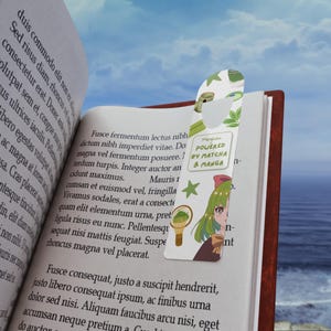 Segnalibro personalizzato con ragazza anime Matcha, regalo kawaii in stile manga con capelli verdi per lettori, nome personalizzato per amanti del Matcha e appassionati di cancelleria