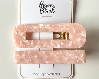 Resin Hair Barrette Set – Modern Tortoise Shell Hair Clips – Lightweight Non-Slip Barrettes in Beige, Pink, Green and Black (Set of 2)