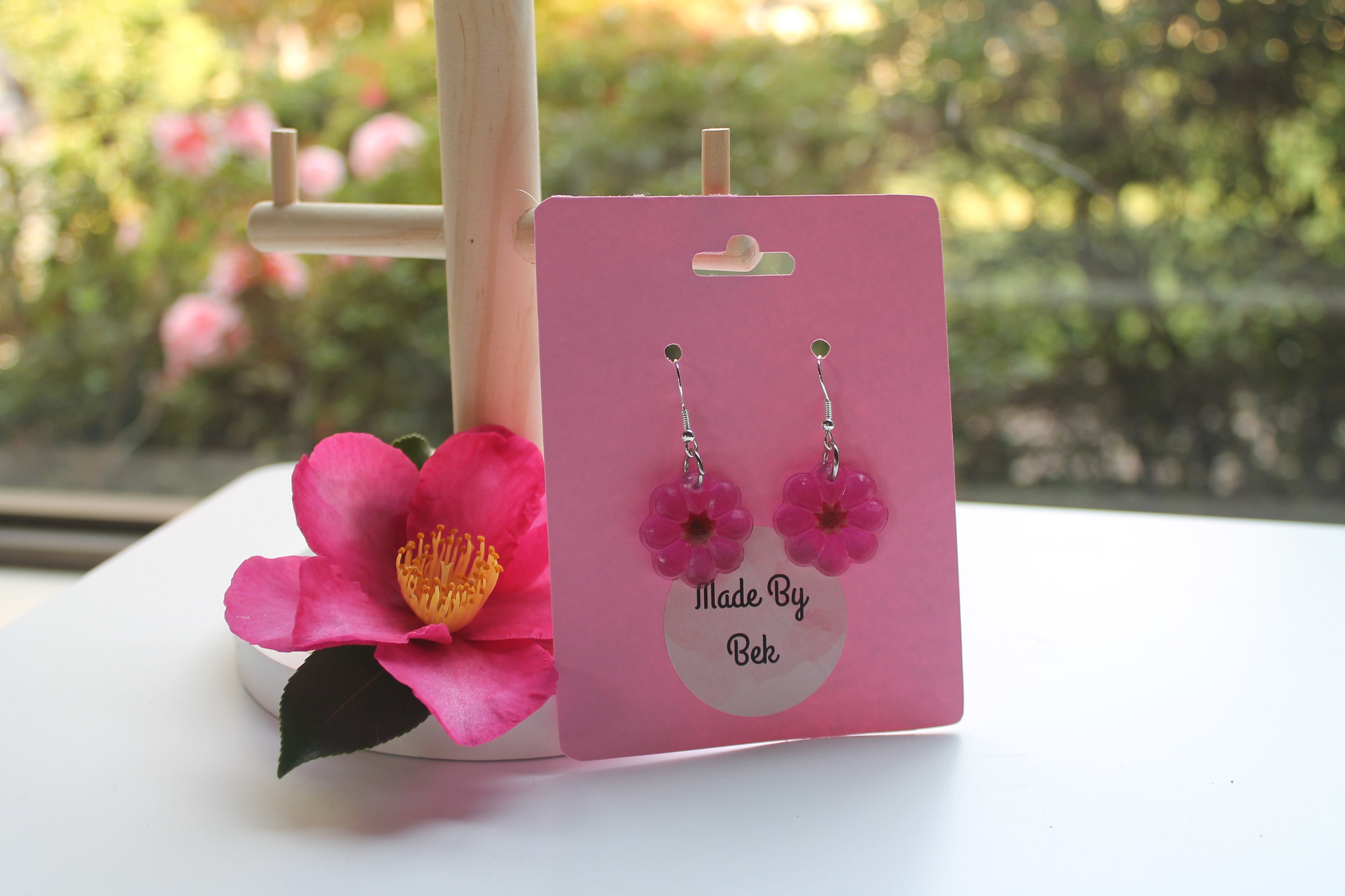 Pink Flower Earrings Etsy