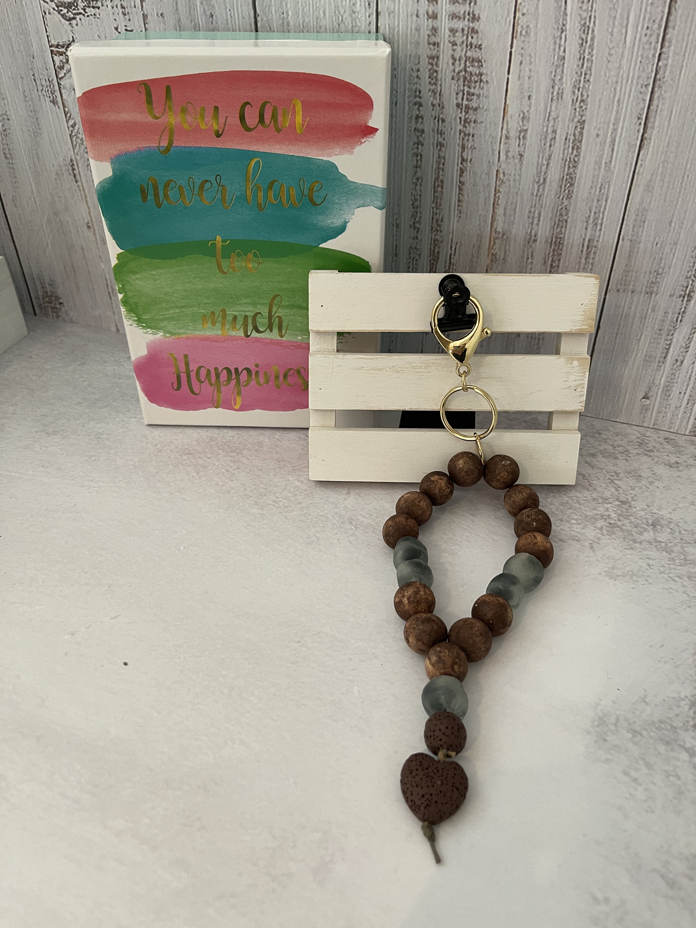 Wood Garland Keychain With Recycled Glass Beads Etsy UK