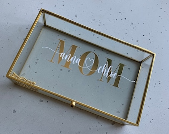 Personalized Glass and Gold Jewelry Box. Jewelry Box, Glass and Gold Trim Jewelry Box
