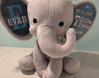 Newborn Birth Announcement Elephant Plush | Birth Stat Elephant Plush | Elephant Plush