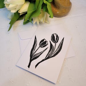 Tulpenkaart - handgedrukte kaart linosnede