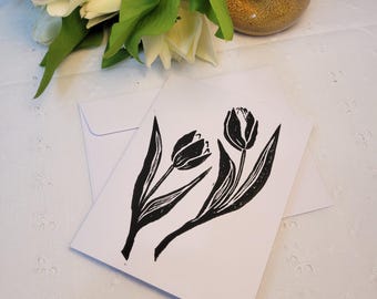 Tulpenkaart - handgedrukte kaart linosnede