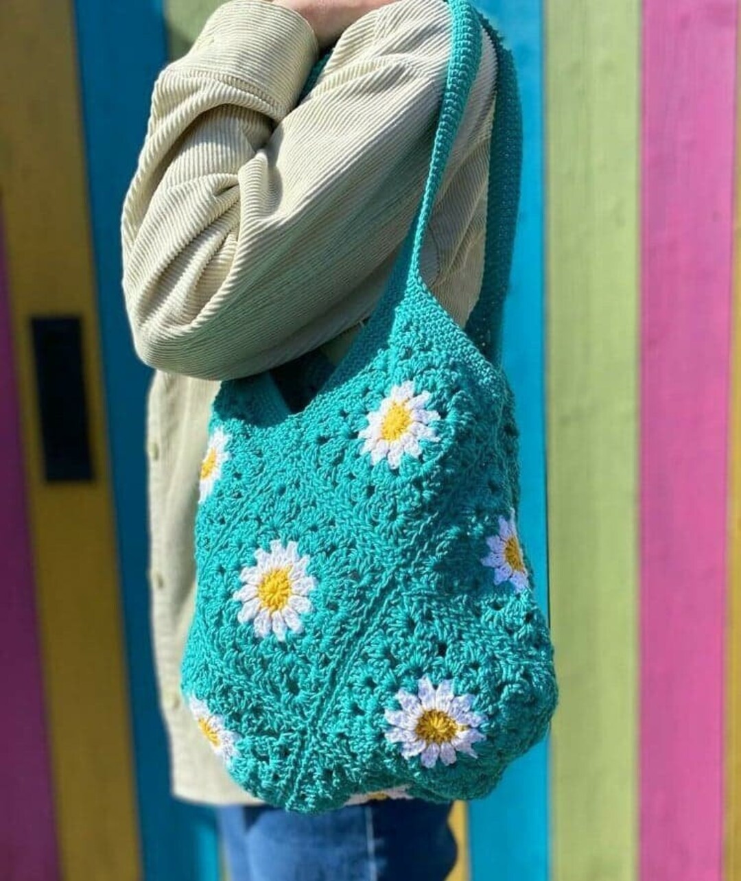 Complete Daisy Bag Crochet Kit Perfect Gift for Crocheter, Cotton Tote